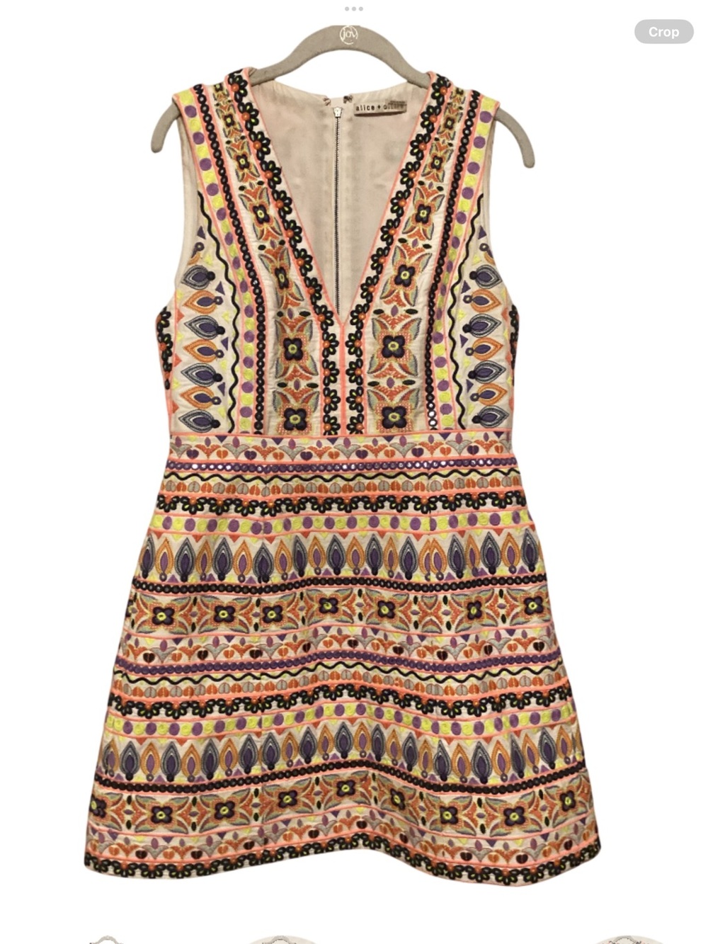 Alice + Olivia Cocktail heavily embroidered with faux mirror mini dress SZ 12